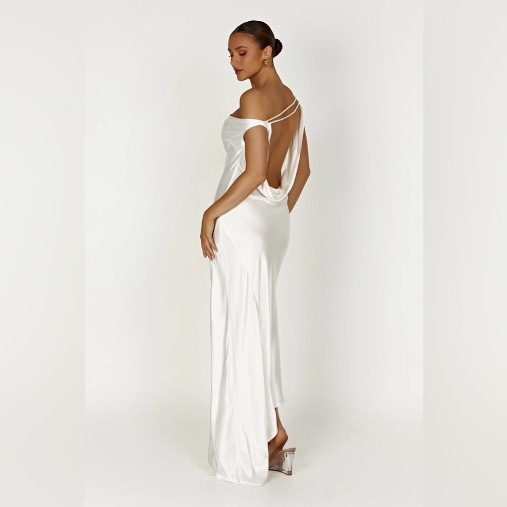 Meshki YVETTE Slip Maxi Dress With Asymmetrical Hem - White